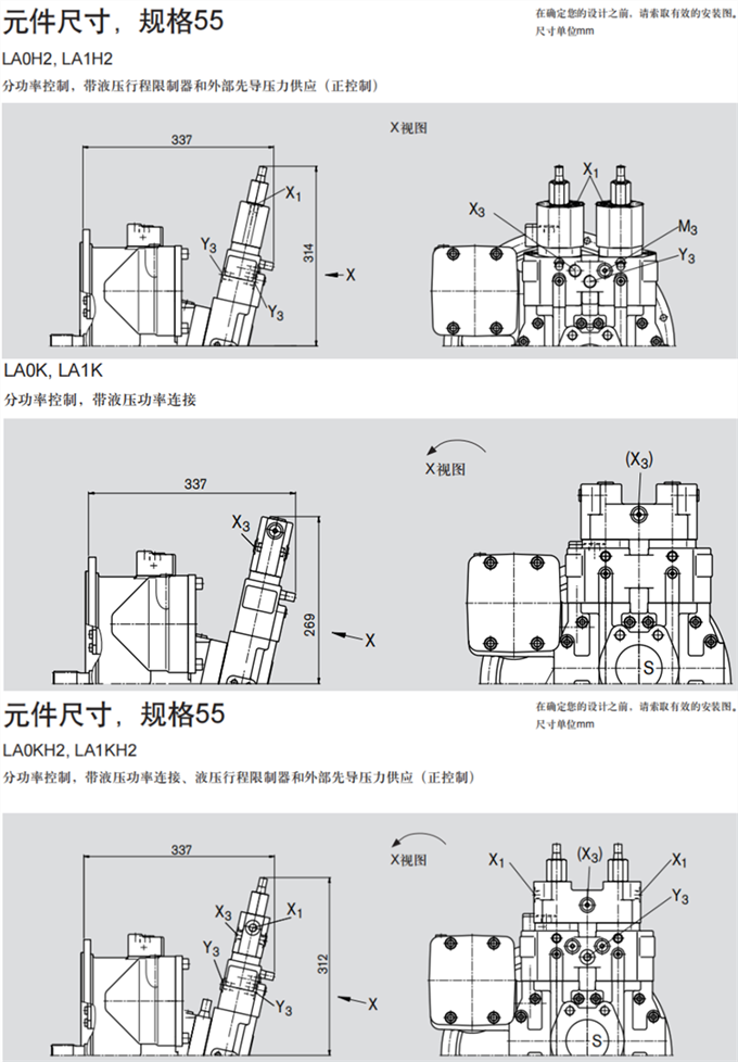 元件尺寸，規(guī)格55 LA0KH1/H3, LA1KH1/H3